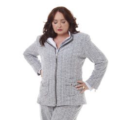 Jaqueta Tweed Cinza com Zíper Frontal