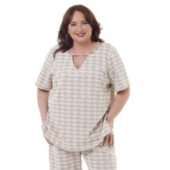 Blusa Tweed Bege com Detalhe no Decote