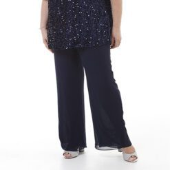 Pantalona Dupla em Mousseline Azul Marinho