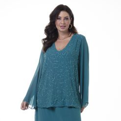 Blusa de Festa Verde Bordada à Mão