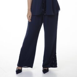 Calça Pantalona Azul Marinho com Detalhes em Paetês