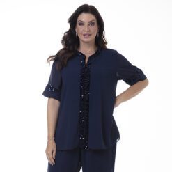 Túnica Azul Marinho com Detalhes em Paetês