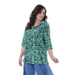 Camisa de Seda Pura Estampada Verde
