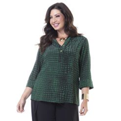 Túnica de Seda Pura Estampada Verde