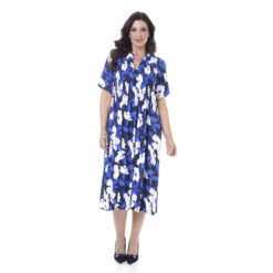Vestido Midi em Crepe Estampado com Pregas