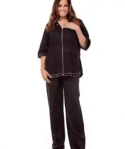 Camisa em Linho com Zíper e Bordados