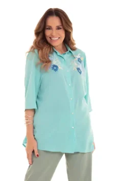 Camisa Seda Bordada a Mão